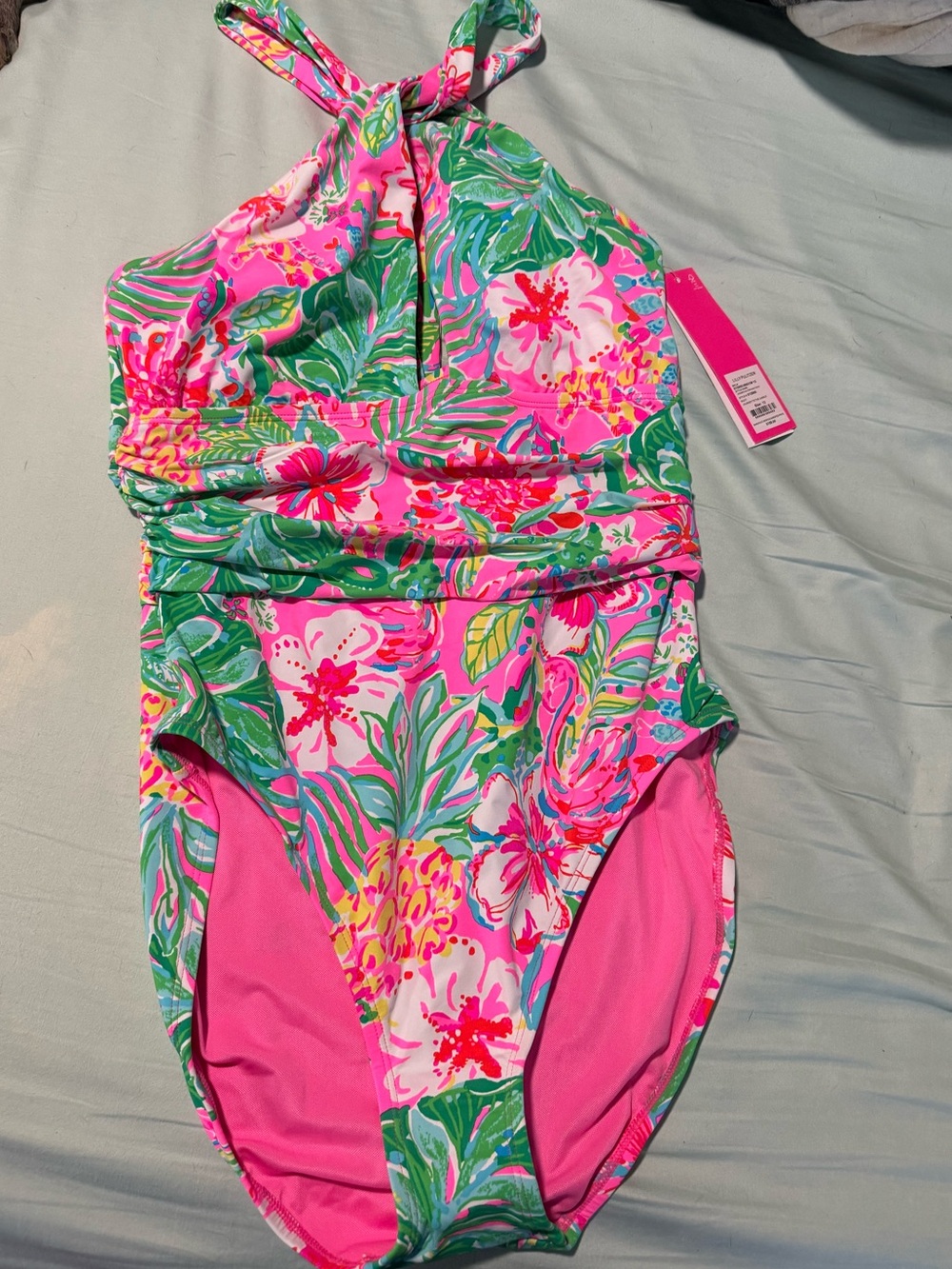 Lilly Pulitzer Pink Tropical Floral Halter One-Piece Swimsuit NWT